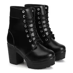 STRASSE PARIS Women's Round Toe Boots Lace Up Chunky, Block Heel Boots for Women,7