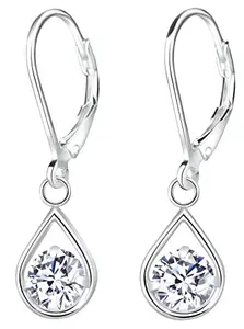 Via Mazzini 92.5-925 Sterling Silver Crystal Lever Back Dangle Earrings for Women And Girls Pure Silver (ER0327)