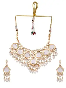 Mirza the Fashion kundan Pearl Gold Plated Bridal Real Kundan Jewellery Set with Earring