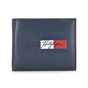 Tommy Hilfiger Navy & Brown Leather Men's Wallet (8903496159899)