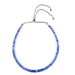 LKBEADS Blue Sapphire Bracelet with Silver Plated Clasp – 3mm Rondelle Beads – Faceted Cut – 7 inch Adjustable – Healing, Fashion, Gift, Spiritual, Yoga|LK_STACK_01579