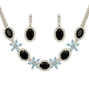 Crystal Necklace and Earrings Set with Oval Stones (Black Aurora)