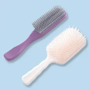 Homestic Hair Brush | Flexible Bristles Brush | Hair Brush with Paddle | Straightens & Detangles Hair Brush | Suitable For All Hair Types | Hair Brush Styling Hair | Set of 2 | Beige & Purple