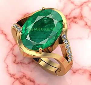 KUSHMIWAL GEMS 9.25 Ratti 8.00 Carat Certified Natural Emerald Panna Panchdhatu Adjustable Rashi Ratan Gold Plating Ring