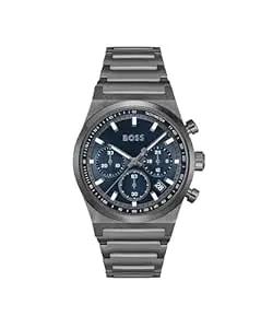 BOSS Candor Chrono Qtz Fashion Chrono Blue Round Dial Men's Watch|Ionic Plated Grey Steel Material|Grey Color Band - 1514223