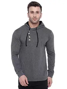 GRITSTONES Men's Cotton Hooded Neck Sweatshirt(GSHDTSHT2038ANTRMELBLK-M_Dark Grey/Black_M)