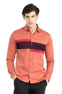 SNITCH pop Palette Spread Collar Cut & Sew Slim Fit Shirt Orange