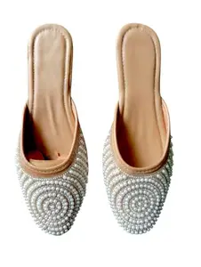 Sharma Enterprises Women's Boho Woven Slip-On Mules, Flat Casual Slippers (Silver, UK Footwear Size System, Adult, Women, Numeric, Medium, 4)