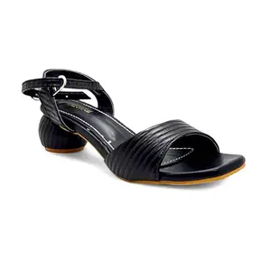 NINEGRAM Fashion Stripe Pattern Round Heels| Textured Block Heels for Women| Box Heels for Women| Heels for Women| Sandals for Women| Heels for Girls| Footwear for Women| Heels|