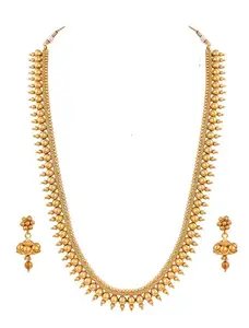 JFL - Jewellery for Less Ethnic Gold Plated Bindi Collection Long Necklace with Jhumki Earring Adjustable Thread for Women & Girls.