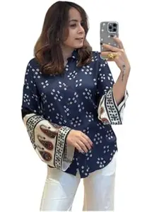Zans & mens Women's Printed Shirt, Long Sleeve, Embroidered Cuffs, Collared Neck, Casual Ethnic Wear (in, Alpha, XL, Regular, Red-Ajrakh)