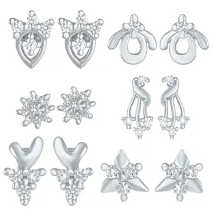 Mahi Combo of 6 Studs Small Earrings with Crystals for Women (COL1105613R)