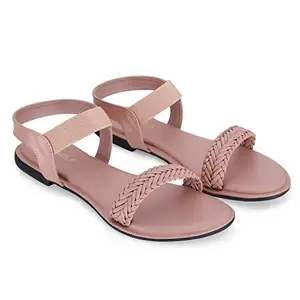 FORVELA Women's Flat Casual Stylish Sandal (PEACH, numeric_5)
