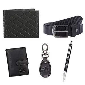 Leather Junction 5 in 1 Black Leather Wallet, Belt, Card Holder, Keyring & Pen Combo Set for Men (148050503072KH60)