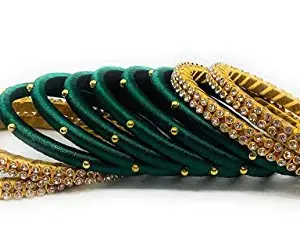 HARSHAS INDIA CRAFT Hand Made Plastic Gold Plated and Bangle Set For Girls set of 10 bangles Green-Gold 1 (size-2/10)