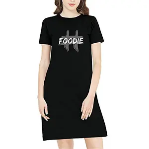 Women's Knee-Length Cotton Tee with Eye-Catching Graphic Design(Black)