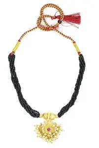 COLOUR OUR DREAMS Ethnic Traditional Maharashtrian black Beads Tanmaniya Marathi mangalsutra Pendant Necklace with Chain For Women.(MAH-mangalsutra no.4)