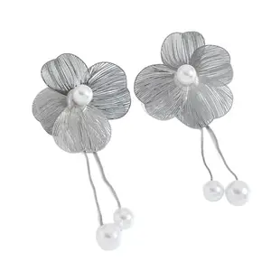 MEENAZ Korean Earrings For Women & Girls Stylish | Fashion Drop Flower Silver Earring | Danglers pearl Western| Birthday & Anniversary Gift |Chain Earrings Set for Women Anti Tarnish