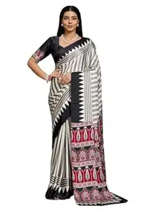 Stylum Women's Ajrakh Printed Modal Satin Saree With Unstitched Blouse Piece