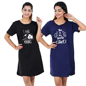 Buy That Trendz Printed Cotton Short Night Dress for Women 2 Pcs Combo I Hate Mornings Black This is My Favorite T-Shirt Navy XXX-Large