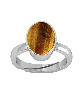 DAURAYA GEMS 5.25 Ratti 4.09 Carat Natural Unheated Untreated Tiger's Eye Adjustable Silver Ring Certified Stone for Men and Women (NOQRP090)