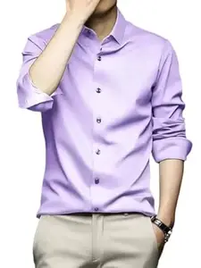 IndoPrimo Men's Stylish Solid Satin Casual Shirt for Men Full Sleeve