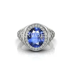 RRVGEM Origianal certified Natural BLUE SAPPHIRE RING 10.25 Ratti / 9.50 Carat Certified Handcrafted Finger Ring With Beautifull Stone Neelam RING Silver Plated for Men and Women