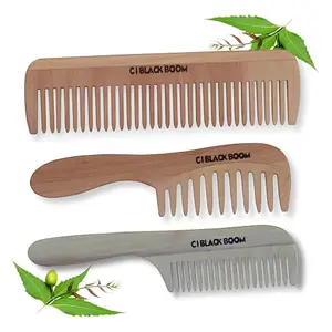 C I Black Boom Neem Wooden Hair Comb, Prevents Hair Breakage, Reduces Dandruff, Conditions Hair Naturally, Prevents Hair Loss, Long-Lasting Durability, Suitable for All Hair Types, Healthy Haircare For Men & Women | (Co2,Co7,C08)