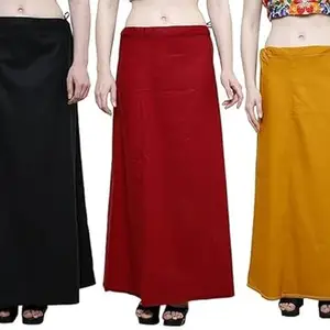 NFDs Women's Cotton Inskirt Saree Petticoats Combo of 3, Solid Plain Saya 6 Parts - L