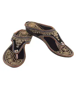 Indian Handicraft Velvet Women's Casual Black Colour Slipper Size-EU-37.5