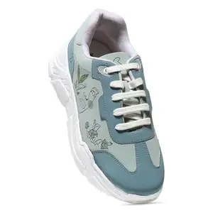 SOLETHREADS FEMME Women's Sneakers|Lightweight|Water-Resistance|Soft Cushioned|Anti-Skid|Mid-Top|Fashion|Trendy|Party Shoes|Slip-Resistance|Casual Shoes| Running, Gym & Walking|Printed Sneakers|BLUE|UK 5