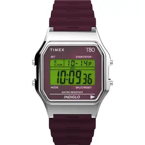 TIMEX Resin T80 Unisex Green Square Dial Digital Watch - Tw2V41300X8, Band Color:Red