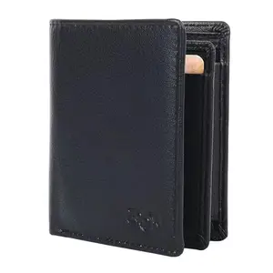 Zoom Shoes RFID Protected Genuine Leather Men's Wallets ZW-28343 | 6 Credit/Debit Card Slots | 2 Currency Compartments |1 Coin Pocket with Button (Black)