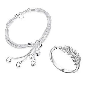 Jewelgenics Rakhi Gift Combo - Heart Charm Bracelet and Leaf Ring with Crystal, Jewelry Set for Girls and Women