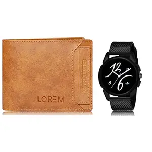 LOREM Combo of Men Watch & Artificial Leather Wallet-FZ-WL06-LR61
