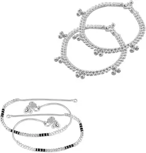 Heer Collection Traditional Jewellery For All Occassions Anklets Payal Pair for Women/Girls Alloy Anklet - Bzr_Combo Payal-107 & 123 (1-Pair Each)