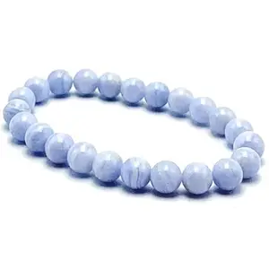 RRJEWELZ Natural Blue Lace Agate 8mm Round Shape Smooth Cut Beads Stretchable Bracelet for Men & Women.|STBR_RR_02181_7.5