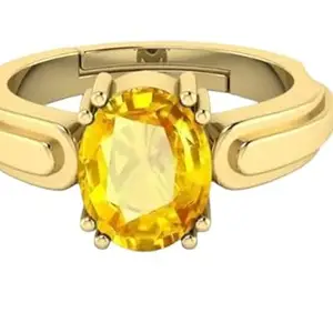 Seven-Hills Natural Yellow Sapphire Stone Gold Ring 7.25 Ratti Pukhraj Stone Ring Original Certified Ceylon Yellow Sapphire Adjustable Ring For Gift Purpose Pukhraj ki Anguthi Pukhraj Gold Ring