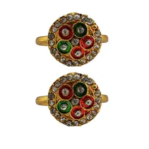 MAYA FASHION Golden Brass Stone Stud Toe Ring Size Free Designer Toe Rings Set |Fashionable & Durable Jewelry for Women Sku-toe46