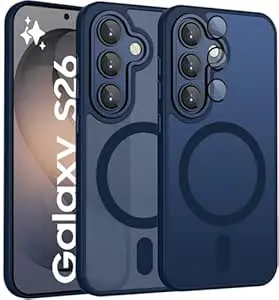 Elzzi Magnetic for Samsung S26 Case, Upgraded [Full Camera Protection] [Compatible with Magsafe] [Translucent Matte] Shockproof Protective Phone Case for Men & Women - Navy