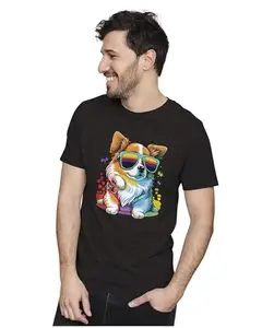 ALLEN BLACK Men's & Women's Regular Fit 100% Cotton T-Shirt (FUNDOG27-Black L Men Round_)