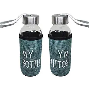 Aainaa Glass Water Bottle With Cover Travel Accessories Summer Use Water Bottle For Men And Women Set Of 2