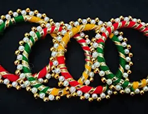 Paartha Saarthi SAARTHI Rajasthani Traditional Designer Latest Fashion Multicolour Pearl Fancy Stylish Studded Jewellery Bangle Bracelet - (4 Multicolor + 2 Pearl Bangle)