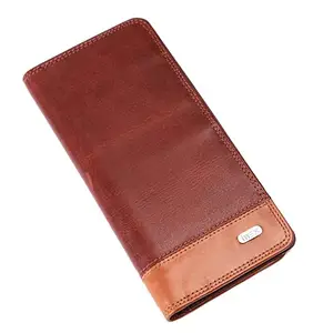 IMEX Men's with Patch Genuine Leather Long Wallet (Redish Brown)