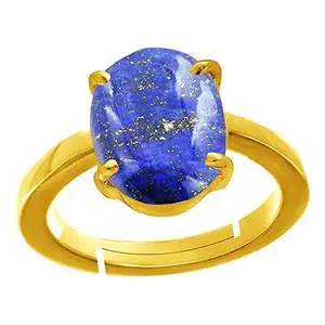 KRGEMS Blue Lajward Stone Natural AA++ Quality 7.25 Ratti / 6.55 Carat Original Lapis Lazuli Lajwart Rashi Ratna Pathar Gemstone Gold Plated Ring for Men and Women