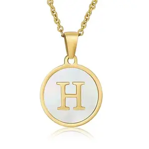 Pinapes Round-shaped H alphabet golden white pendant with chain designed for girls and women