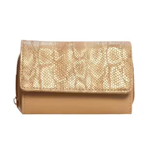 ELIXIRS Women's Premium Zip Around Purse | 3 Fold Wallet | Ladies Handbag (Beige)