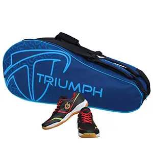 Gowin Badminton Shoe Smash Black Size-4 with Triumph Badminton Bag 303 Navy/Sky