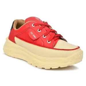 BRAWO Running Shoes for Women | Walking and Running Shoes with Breathable Mesh Upper | Lace-Up Sports Shoes for Women | Thick Cushioned Outsole for Extra Comfort Red