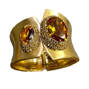 GEHNEY joy of jewels Stylish Gold Plated Fashion Cuff Adjustable Bracelet jewellery return gifts Bangles For Women & Girls (Gold-Big Gemstones)